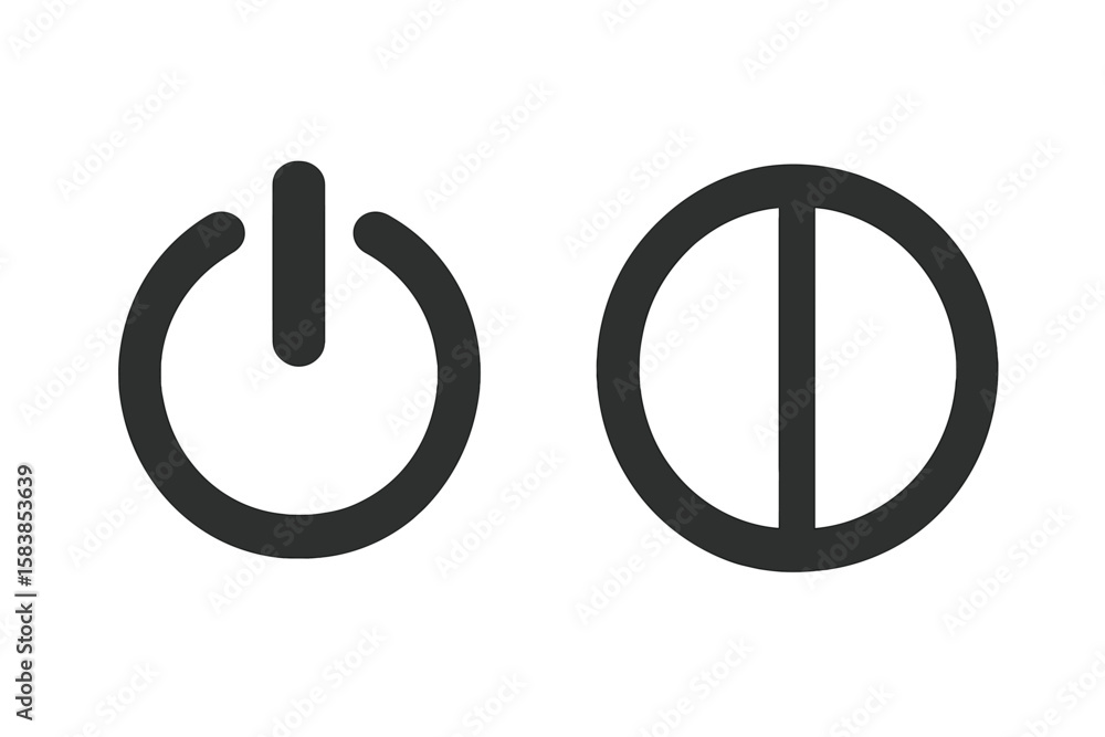 Poster modern power on off button icons set, electrical switch symbol collection, simple minimal vector des