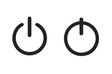 Modern Power On Off Button Icons. Electrical Symbol Vector Illustration. Flat Design Isolated. Energy Control Concept. Black Circular Power Switch Sign. Digital Technology Interface Clipart.