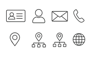 Business card contact information icons set. Thin line style symbols for communication. Vector icons for website, user profile, email, phone, and address location.