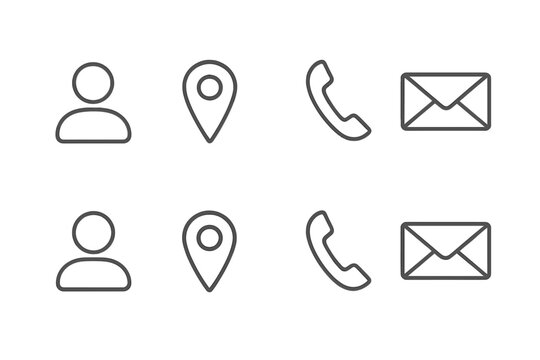 Business card contact information icons set. Thin line vector symbols for personal data like user name, address, phone number and email. Modern minimal design for web.