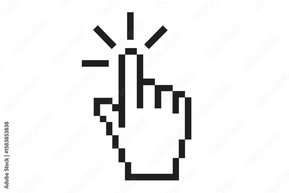 Fototapete click cursor vector icon. computer mouse hand pointer symbol for web. pixelated finger press or push