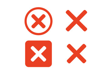 Obraz premium Red Cross Mark Icon Collection. Bold X Symbols for Error, Cancel, Close, Rejection. Circular, Square, and Transparent Background Buttons. Modern Minimal Flat Vector Illustration, Digital UI Elements.