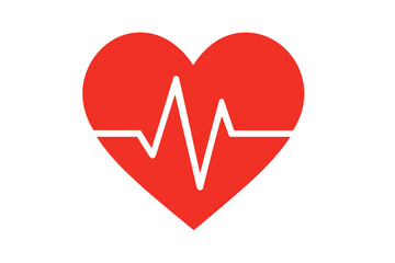 Heartbeat Line in Red Heart Shape – Medical Pulse, Cardiogram, ECG, EKG Symbol, Healthcare, Clinic Logo, Cardiology Concept, Isolated Transparent Vector Illustration for Medical Design