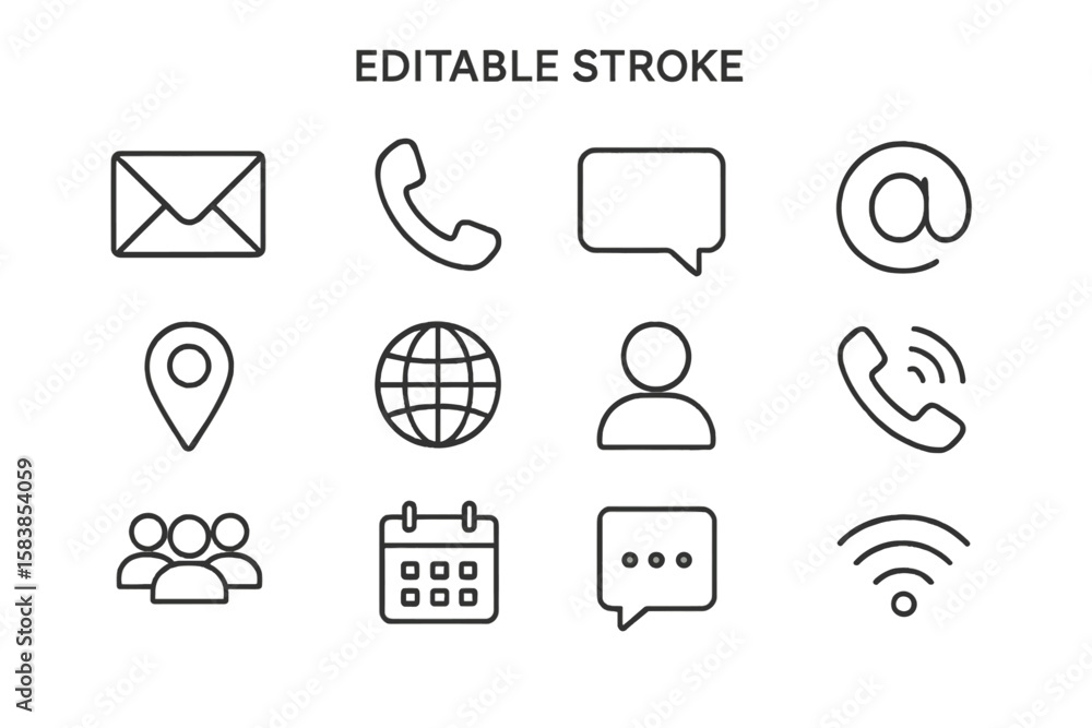 Poster contact us thin line icon set. business communication essentials for website ui, mobile app, and int