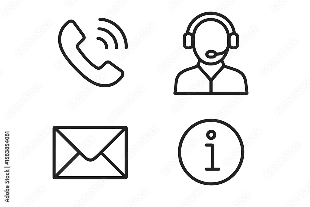 Poster contact us web icons set in thin line style. customer service and support symbols for mobile app. ve