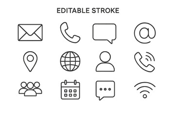 Contact us thin line icon set. Business communication essentials for website UI, mobile app, and interface design. Vector symbols collection with editable stroke.