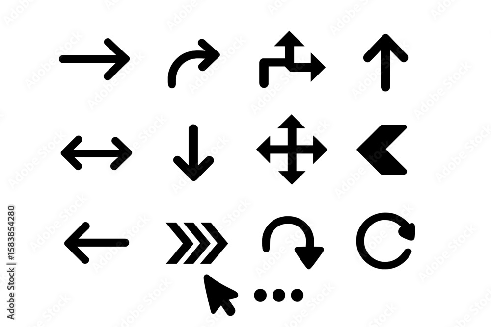 Poster arrow icon set. black vector arrows collection for web design and user interface. flat style directi