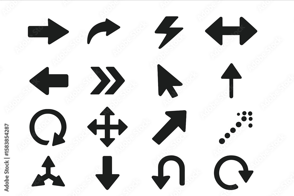 Poster black vector arrow icons set for web design and user interface. collection of flat style directional