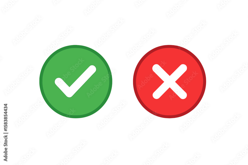 Poster green check mark and red cross button icons. vector illustration of approval and rejection symbols. 