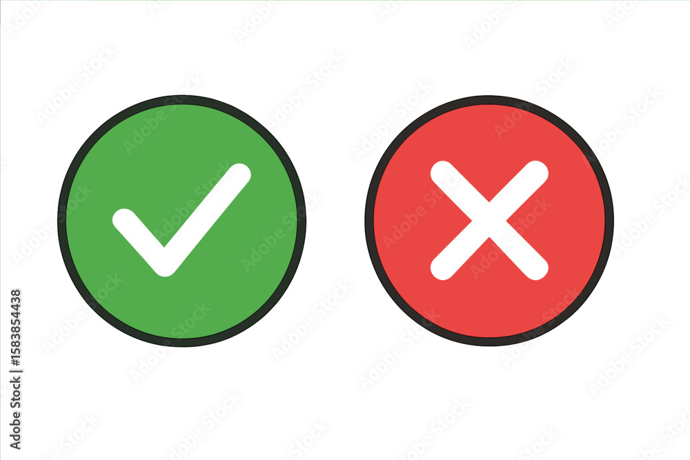 Poster green check mark and red cross button icons. vector illustration of approval and rejection symbols i