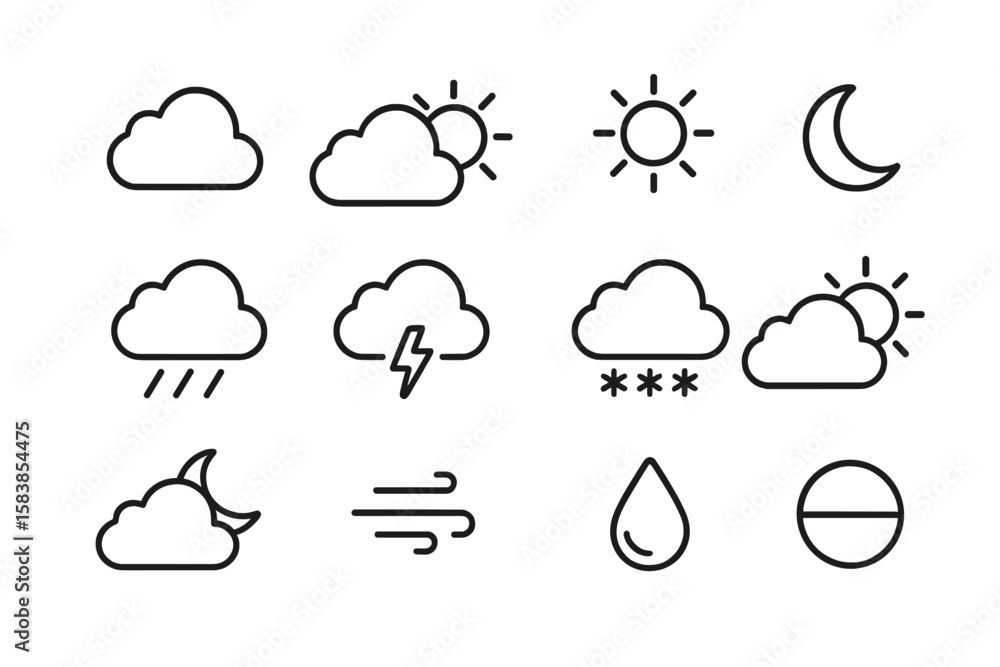 Aufkleber weather forecast line icon set. minimal thin outline pictograms for meteorology mobile app and web d