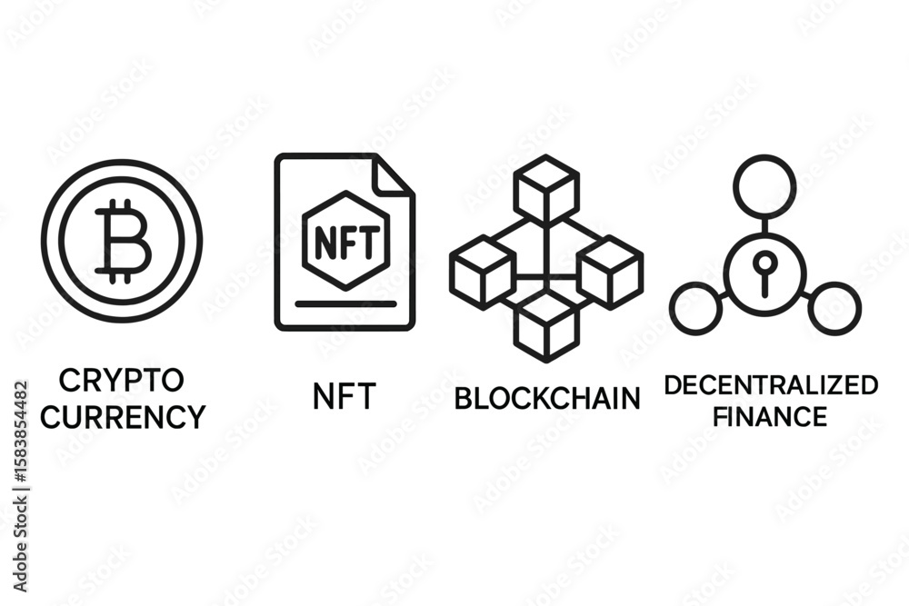 Poster cryptocurrency line icon set. crypto technology, blockchain concepts. simple vector icons for web, m
