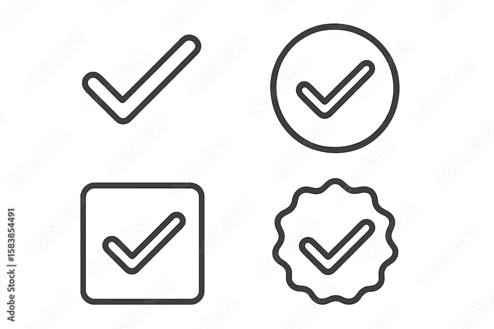 Poster check mark line icon set. tick symbol collection for web and mobile app ui design. approve, success,