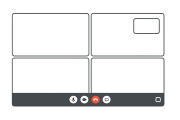 Modern Video Call Interface Mockup for Online Meetings, Webinars, and Virtual Collaboration&mdash;Minimalist Videoconference Screen Template with Interactive Controls, Streaming, and Web Chat Elements