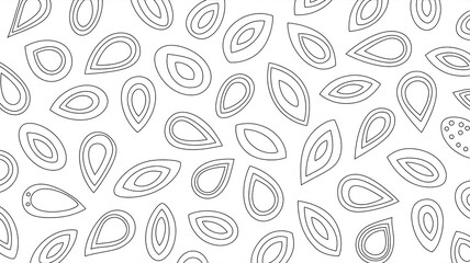 Abstract black and white outline pattern of teardrop shapes and oval forms