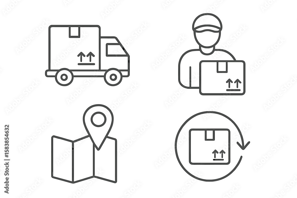 Poster delivery and logistic icon set in thin line style. shipping service icons for web and mobile app des