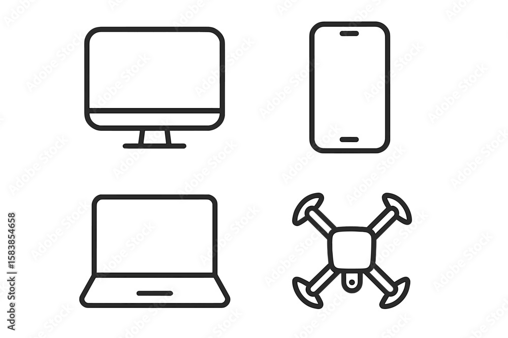 Poster device icon set. line art style symbols for web and mobile app design. electronic gadgets collection