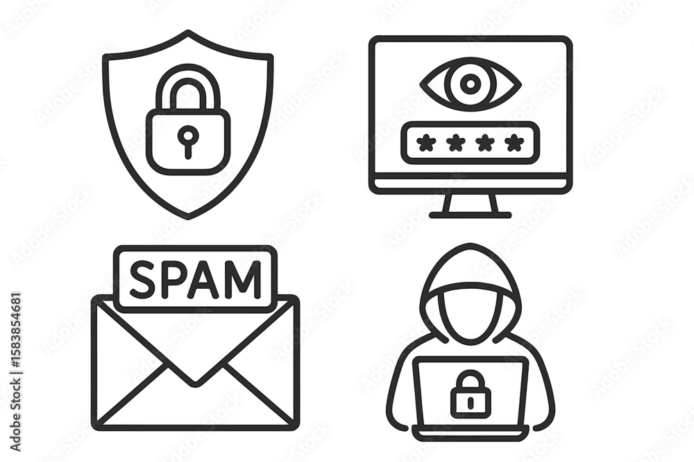 Fototapete Cyber security line icon set. Internet protection symbols for web and mobile app. Data protection, network security, password, hacker, spam, phishing, shield, lock concepts.
