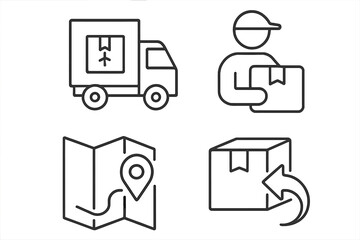 Delivery and logistic web icons set. Shipping service symbols for web and mobile app. Thin line style concepts for delivery, courier, tracking, returns, and e-commerce.