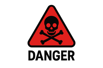 Danger sign with skull and crossbones. Red triangle warning symbol for poison, toxic substance, or death. Hazard vector illustration icon isolated. Attention alert symbol.