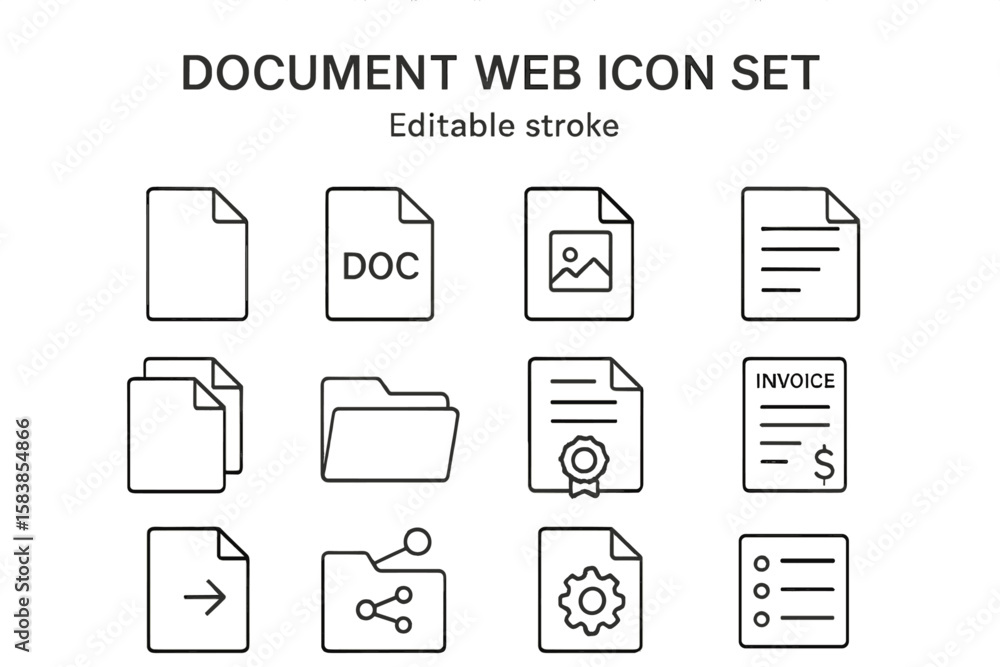 Poster document web icon set in thin line style. vector collection of linear file icons for ui ux design. i