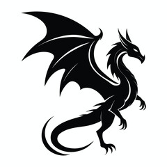 Majestic black dragon silhouette with spreading wings ready for flight in a dynamic pose