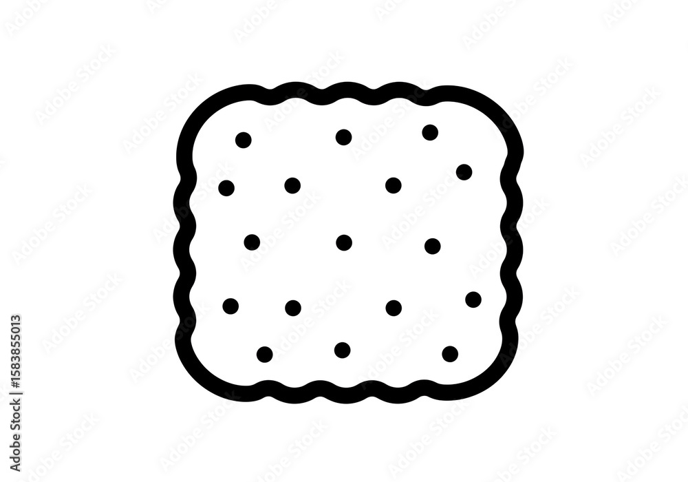 Poster a simple black and white line drawing of a square cracker with small holes throughout it