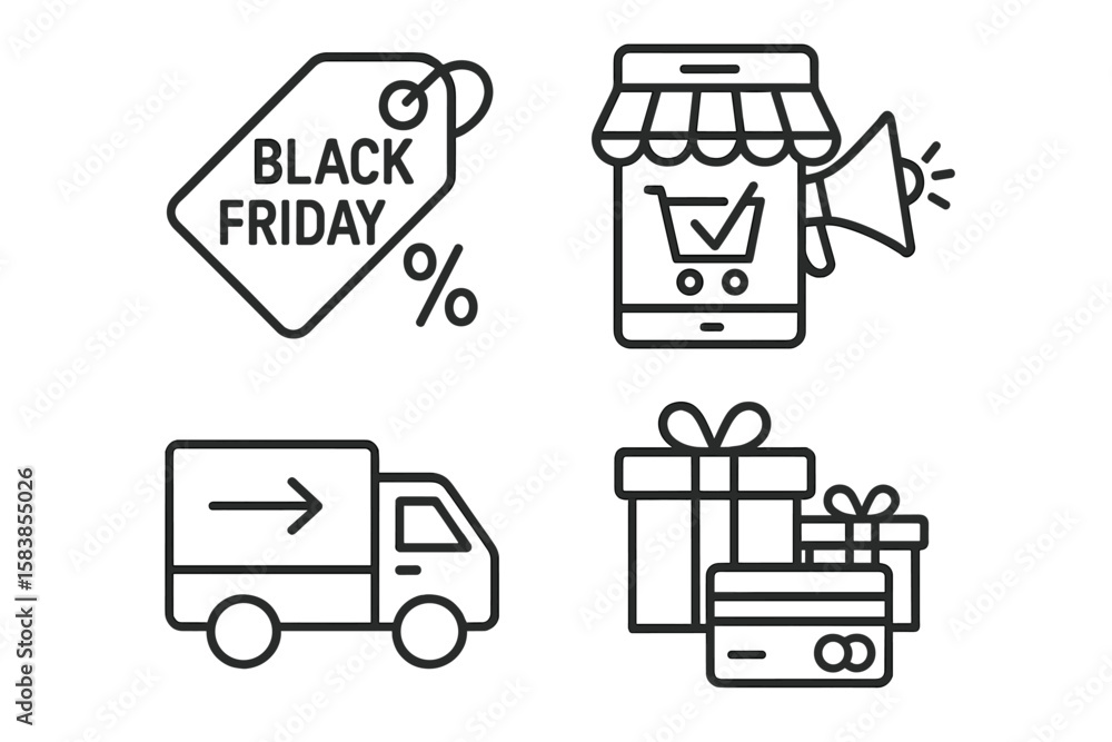 Poster e-commerce and shopping icon set in thin line style. vector symbols for web and mobile app design. b