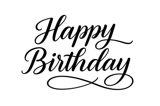Happy Birthday elegant calligraphy text. Handwritten brush script lettering quote. Beautiful modern cursive font for greeting card, invitation, or banner. Isolated vector design element. - Powered by Adobe
