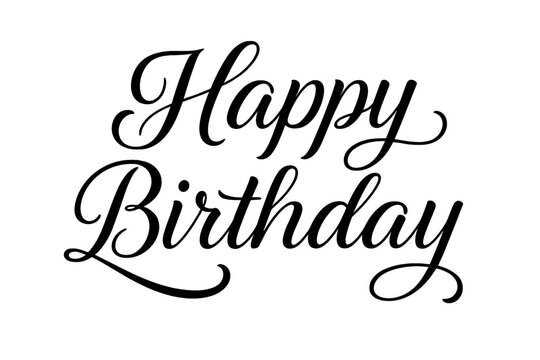 Happy Birthday elegant brush script. Calligraphy lettering for greeting card, invitation design. Handwritten cursive typography vector illustration on transparent background.