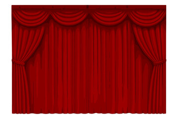 Luxurious Red Theater Curtain Stage Background, Closed Velvet Drapes, Classic Performance Banner, Elegant Show Opening Mockup, Dramatic Cinema Premiere, Transparent Vector Illustration