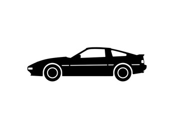 Naklejka premium Silhouette of a black sports car with visible wheels and spoiler on a white background