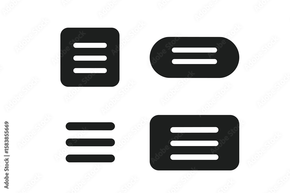 Aufkleber modern black hamburger menu button icon set for website and mobile ui navigation, flat minimalist bu