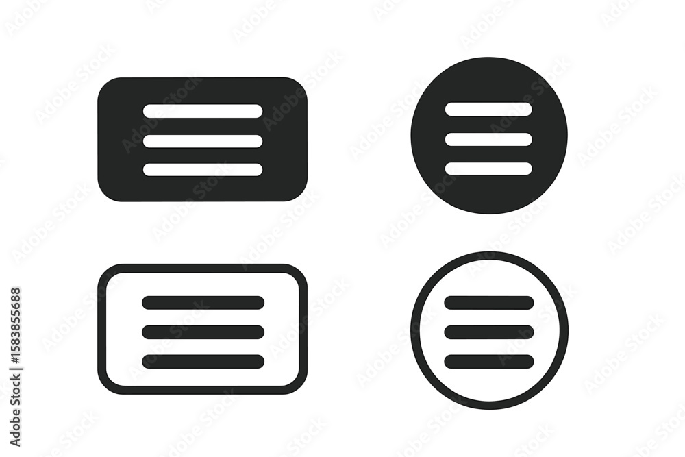Poster set of 4 modern black hamburger menu icons for website and mobile app ui navigation, flat burger men