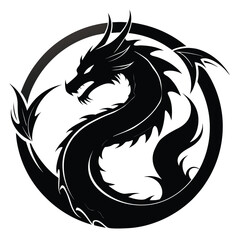 Stylized black dragon emblem within a circle a fierce creature of myth and legend perfect for logos and designs