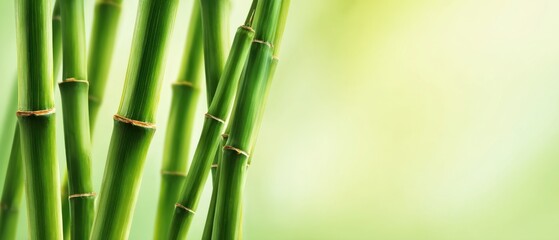Fototapeta premium The serene beauty of bamboo stems against a blurred green background.