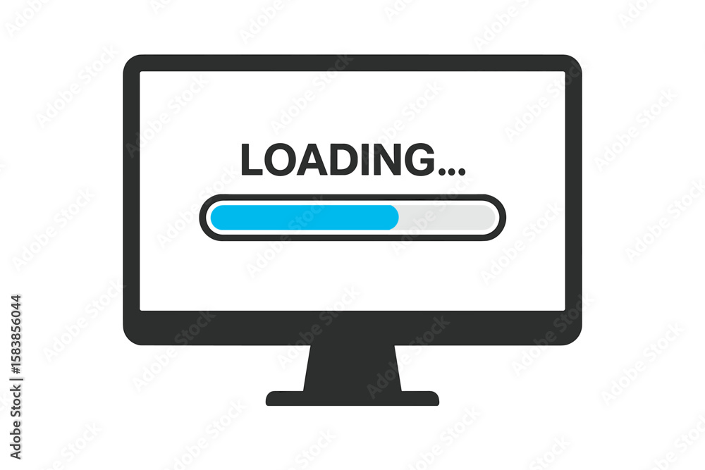 Aufkleber computer monitor with loading progress bar. system software update, data synchronization, upgrade pr