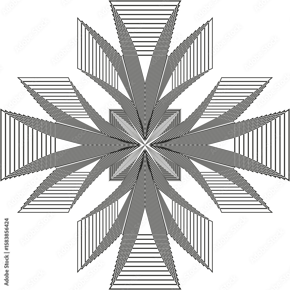 Poster geometric star shape. radial triangle pattern. abstract gray element. vector decorative design