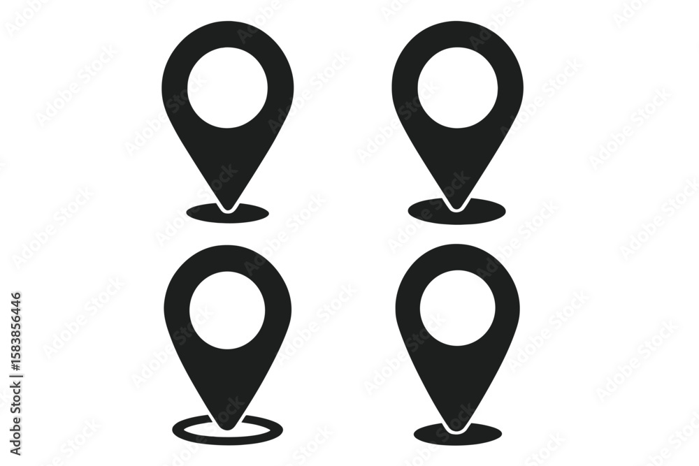 Poster map pin location icons set. gps marker pointer symbols. flat vector map pin icons collection for nav