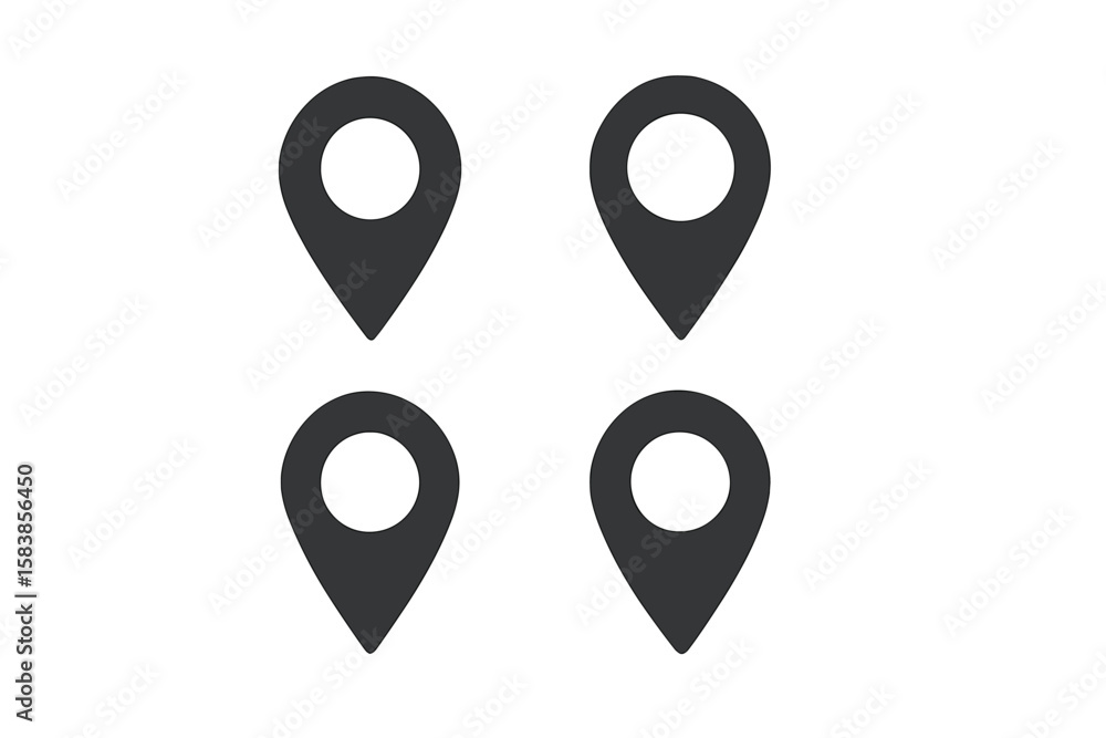 Poster map location pin icons set. four flat vector map marker pointers. gps navigation symbols. geolocatio