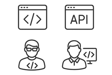 Modern Programming and Coding Line Icons Set – Web Development, API, Software Engineer, Coder, Developer, Information Technology, Vector Illustrations for Web and Mobile Applications