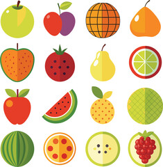 Assorted fruits and food items apple plum