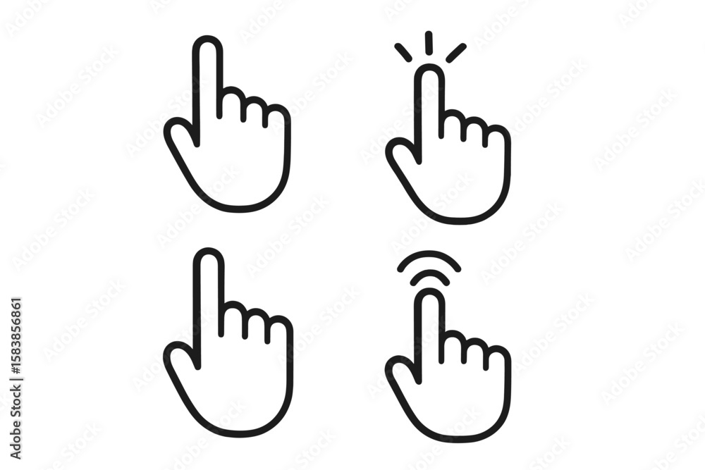 Poster hand pointer click cursor icon set. vector collection of 4 modern flat style mouse click pointers. t