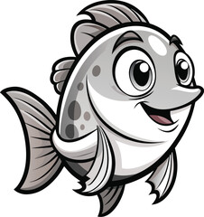 Cartoon fish smiling with big eyes happy