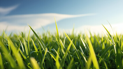 Fototapeta premium Close-up of fresh green lawn growing in early spring