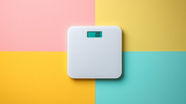 Digital bathroom scale on colorful background