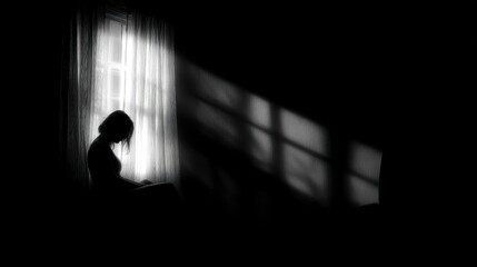 Silhouette of a woman by a window