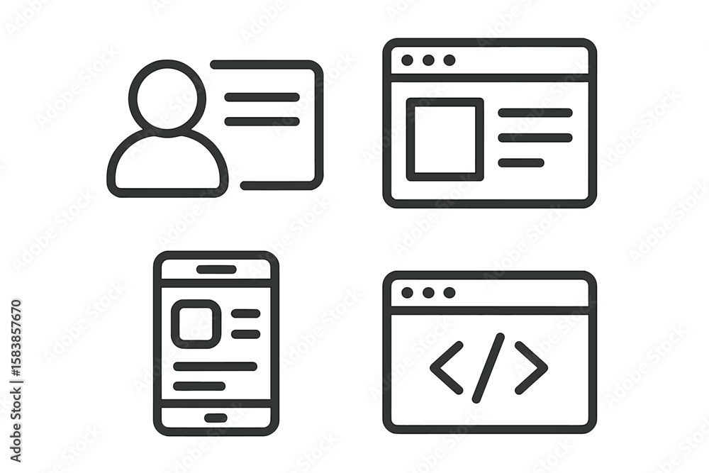Poster modern web and mobile user interface icon set in minimal line style – ui ux symbols for website, app