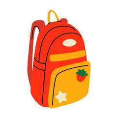 Colorful school backpack illustration for kids. Perfect for back to school, education, learning, and classroom themed designs. Bright and fun sticker isolated