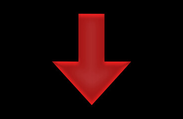 Glossy red downward arrow symbol with modern glass-like design on light gradient background for creative graphic template use
